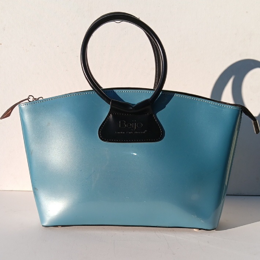 Beijo Sky Blue Tote with Black Handles Size 12×3×7,5